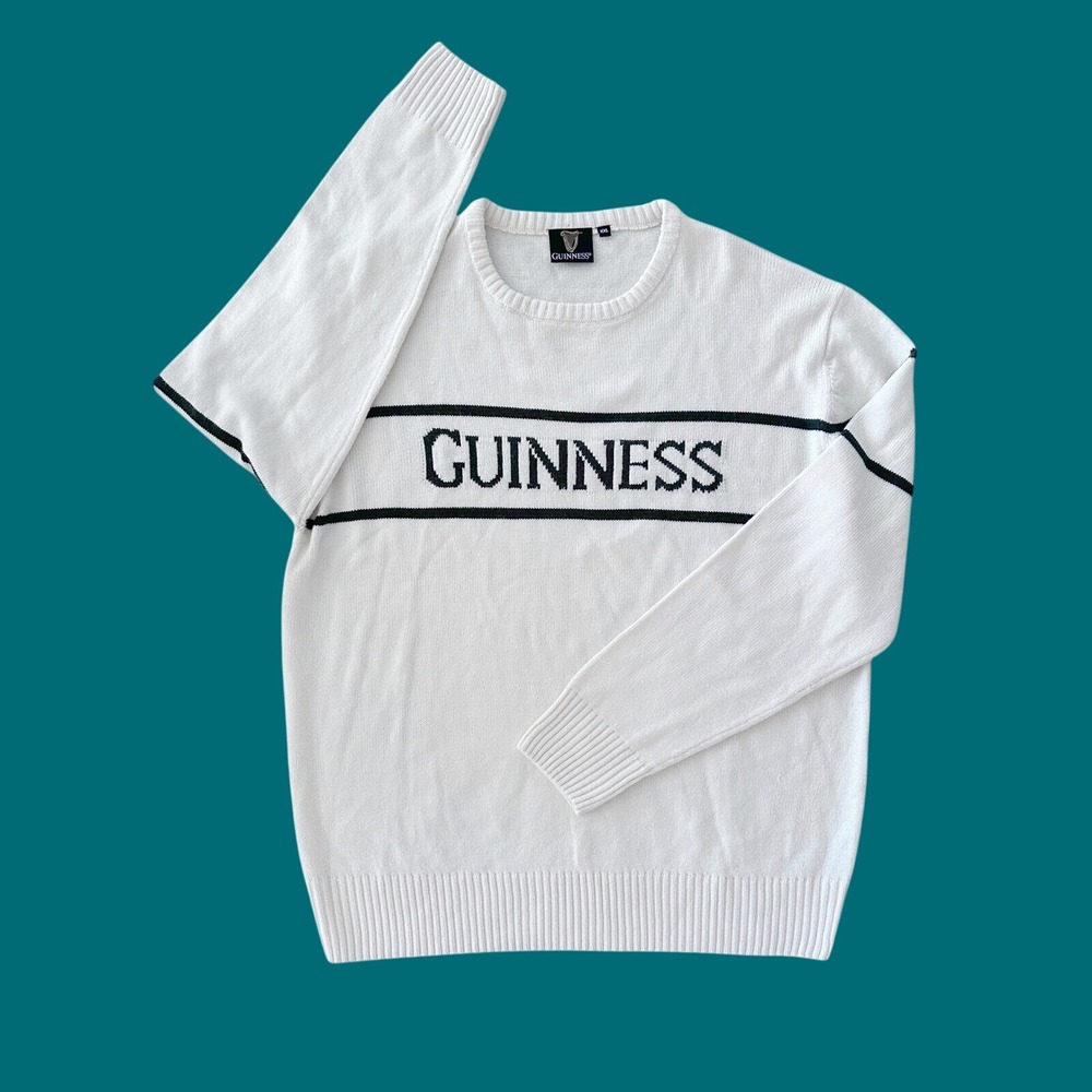 Guinness Mens Logo Sweater Cream White Knit Chest Crew Neck XXL Extra Large
